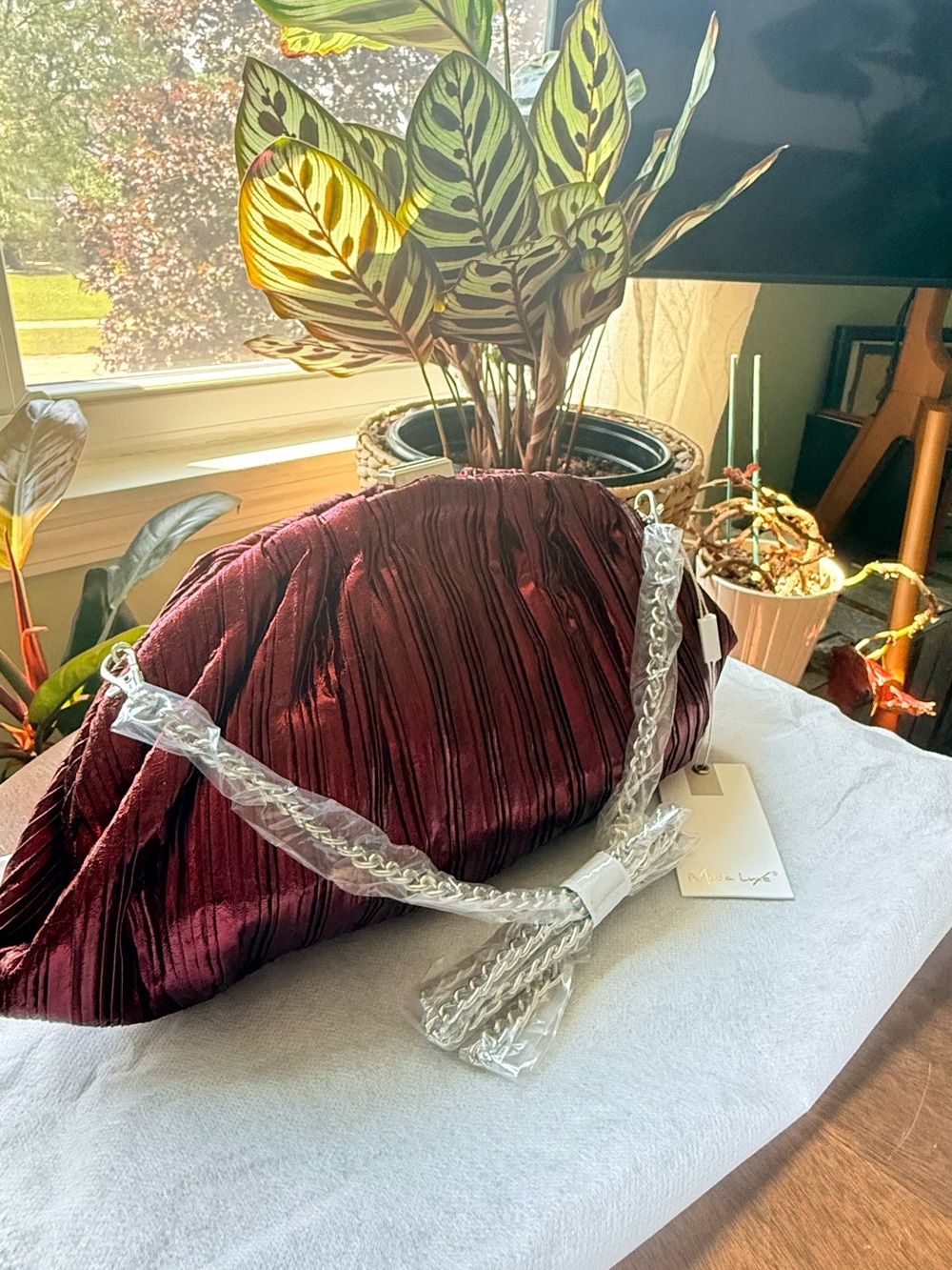 Women Bags Plisse Shoulder Bag in Burgundy